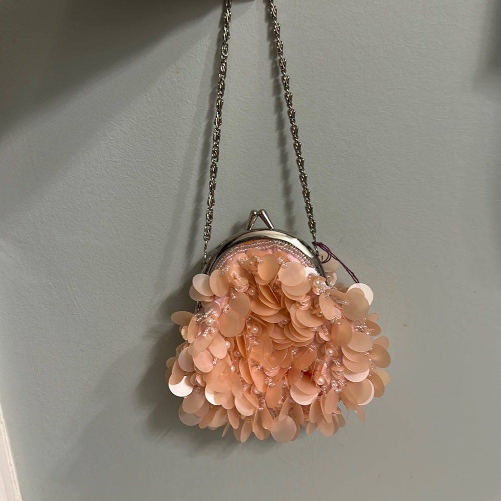 Vintage SUPER MINI baby pink handbag with beads and sequins. Tag attached.